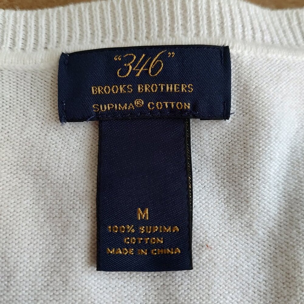 Brooks Brothers 346 V-Neck White Argyle Cotton Sweater 3/4 Sleeves-Medium - Picture 4 of 4